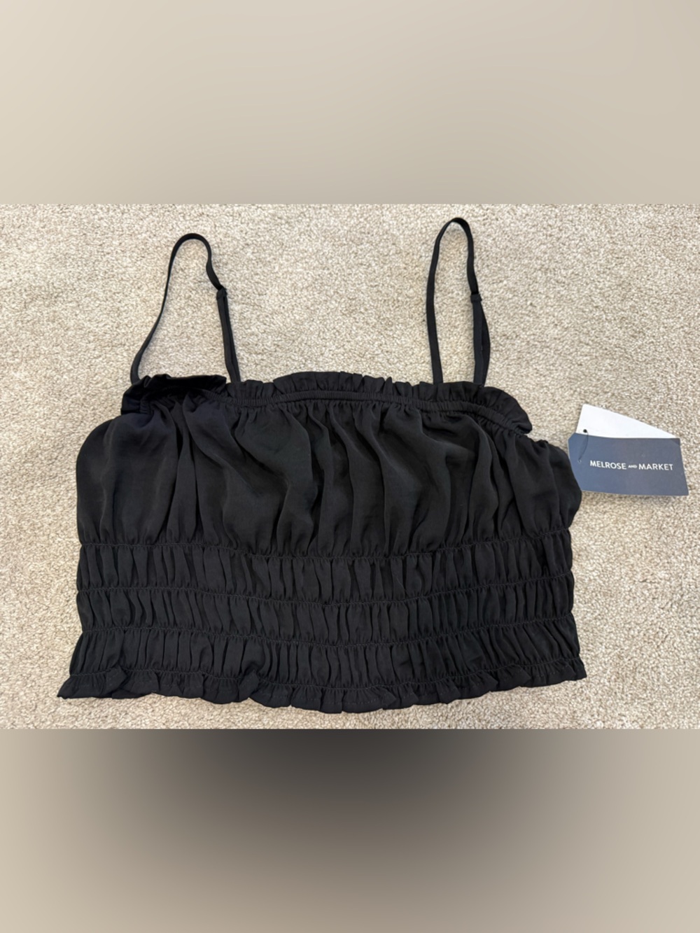 Melrose & Market Ruched Cami Top Black NWT Size Medium Adjustable Straps